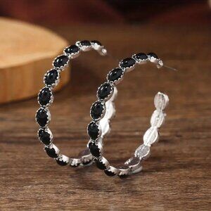 NEW Black hoop earrings, western aesthetic earrings, trendy black retro jewelry